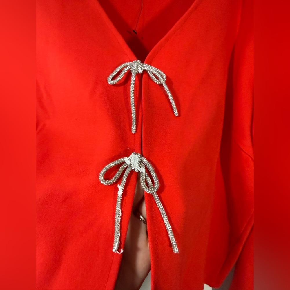 New Dylan Vibrant Red Blouse with Bow Accents - Picture 5 of 8